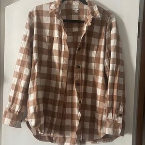 J. Crew Tan and White Checkered Shirt